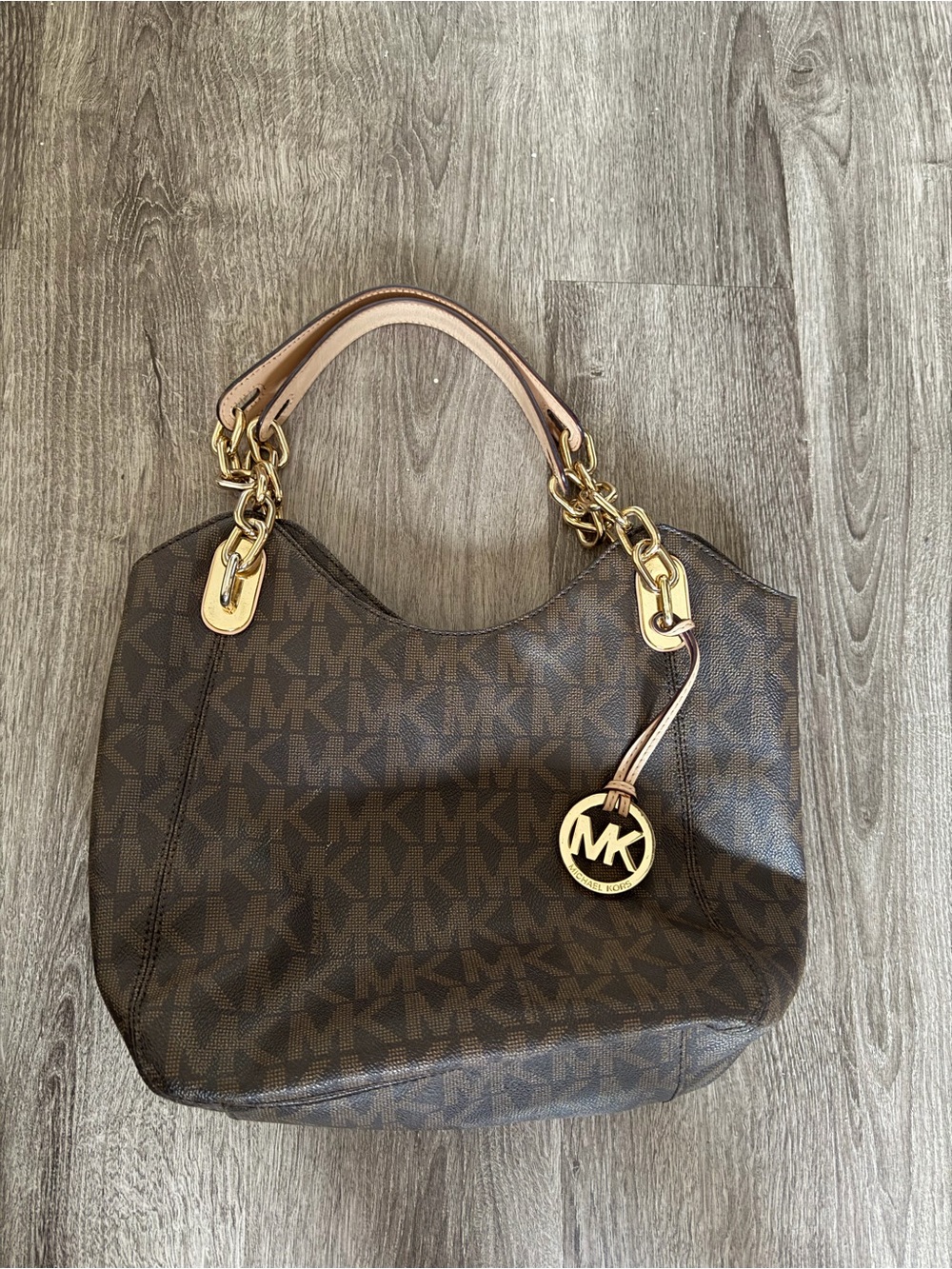 Michael Kors Brown MK Logo Tote with Gold Hardware